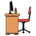 office workplace with desk and desktop scene Royalty Free Stock Photo