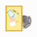 Office workplace desk with stationery and chair top view Royalty Free Stock Photo