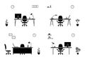 Office workplace interior icon set. Company room silhouette.
