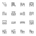 Office workplace line icons set