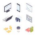 Office workplace - modern vector colorful isometric elements