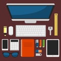 Office Workplace Top View in Flat Design Vector Royalty Free Stock Photo