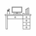 Office Workspace Computer Desk, Studying Table, Outline Vector Icon Royalty Free Stock Photo