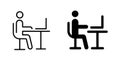 Office workspace desk icon. Computer table with folders line and glyph version