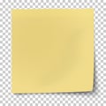 Office yellow paper sticker with bent corner and shadow isolated on transparent background. Template vector post note Royalty Free Stock Photo