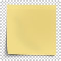 Office yellow paper sticker with bent lower left corner isolated on transparent background. Template vector post note