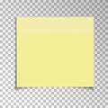 Office Yellow paper sticky note isolated on transparent background. Template for your projects. Vector illustration