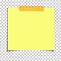 Office Yellow paper sticky note on transparent background. Template for your projects. Vector
