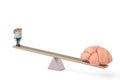 Officeman and brain on the seesaw,3D illustration.