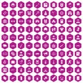 100 officer icons hexagon violet