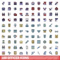 100 officer icons set, color line style Royalty Free Stock Photo