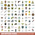 100 officer icons set, flat style