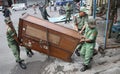 Officer ordered the stall vendors who sell at the roadside Indonesian city of Solo, Central Java.