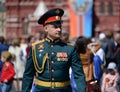 An officer of the Russian army on Red Square in Moscow during the celebration of the Victory Day.