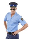 Officer, security and portrait of police on white background for authority, public safety and crime. Justice, law Royalty Free Stock Photo