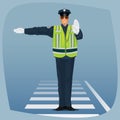 Officer of traffic police standing at crossroads