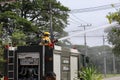 Officers with fire engines extinguishing fires with modern technology 1Jun 66 Nakhon Sawan, Thailand Royalty Free Stock Photo