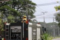 Officers with fire engines extinguishing fires with modern technology 1Jun 66 Nakhon Sawan, Thailand Royalty Free Stock Photo