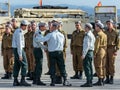 Officers of the IDF talk with a soldier during the formation in Engineering Corps Fallen Memorial Monument in Mishmar David, Israe