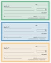 Official bank check in three colours, vector illustration Royalty Free Stock Photo