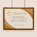 Official beige certificate with brown realistic border on white wall background. Realistic effect shadow. Cerrificate