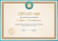 Official beige certificate with gold turquoise triangles. Business modern design. Gold emblem