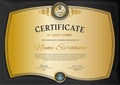 Official black gold certificate with vintage wave modern border. Business modern design. Gold emblem