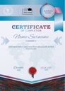 Official blue certificate with grey blue pink emblem, red wafer Official business blank