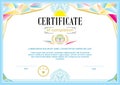 Official blue modern certificate. Triangle colorful design elements and sun