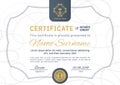 Official certificate with blue curve simple border. Business modern design with crown