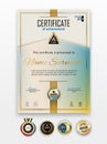 Official certificate with gold design elements. Business clean modern design. Set of Gold emblem. Royalty Free Stock Photo