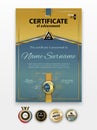 Official certificate with gold design elements. Business modern design. Set of Gold emblem. Royalty Free Stock Photo