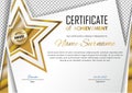 Official certificate with gold, transparent design elements and gold star. Business modern design. Gold emblem