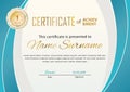 Official certificate with gold turquoise design elements. Business beige modern design. Gold emblem