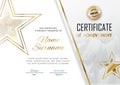 Official certificate with gold, white design elements and gold star. Business modern design. Gold emblem