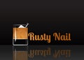 Official cocktail icon, The Unforgettable Rusty Nail cartoon illustration