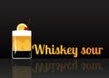 Official cocktail icon, The Unforgettable Whiskey sour cartoon illustration
