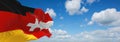 official flag of Austria, Germany, Switzerland Austria at cloudy sky background on sunset, panoramic view. Austrian travel and