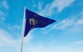 official flag of Battalion Fleet Command, Air Force Turkey at cloudy sky background on sunset, panoramic view. Turkish travel and