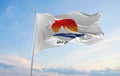 official flag of Gimcheon city, South Korea at cloudy sky backgr