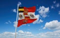 official flag of Habsburg Field Marshal\'s Austria at cloudy sky background on sunset, panoramic view. Austrian travel and