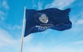 official flag of Istanbul, Turkey Turkey at cloudy sky background on sunset, panoramic view. Turkish travel and patriot concept.