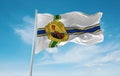 official flag of Little Rock, Arkansas untied states of America at cloudy sky background on sunset, panoramic view. USA travel and Royalty Free Stock Photo