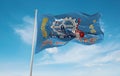 official flag of Milwaukee, Wisconsin untied states of America at cloudy sky background on sunset, panoramic view. USA travel and Royalty Free Stock Photo