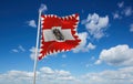 official flag of Presidential Standard of Austria 1984 Austria at cloudy sky background on sunset, panoramic view. Austrian