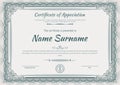 Official green guilloche border for certificate. Vector illustration Royalty Free Stock Photo