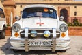 Official Hindustan Ambassador cars park outside North Block, Secretariat Building in Delhi, India