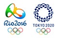Official logos of the 2020 Summer Olympic Games in Tokyo, Japan and Olympic Games 2016 in Rio, Brazil