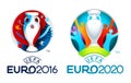 Official logos of the 2016 and 2020 UEFA European Championships