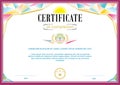 Official modern certificate. Triangle colorful design elements and sun